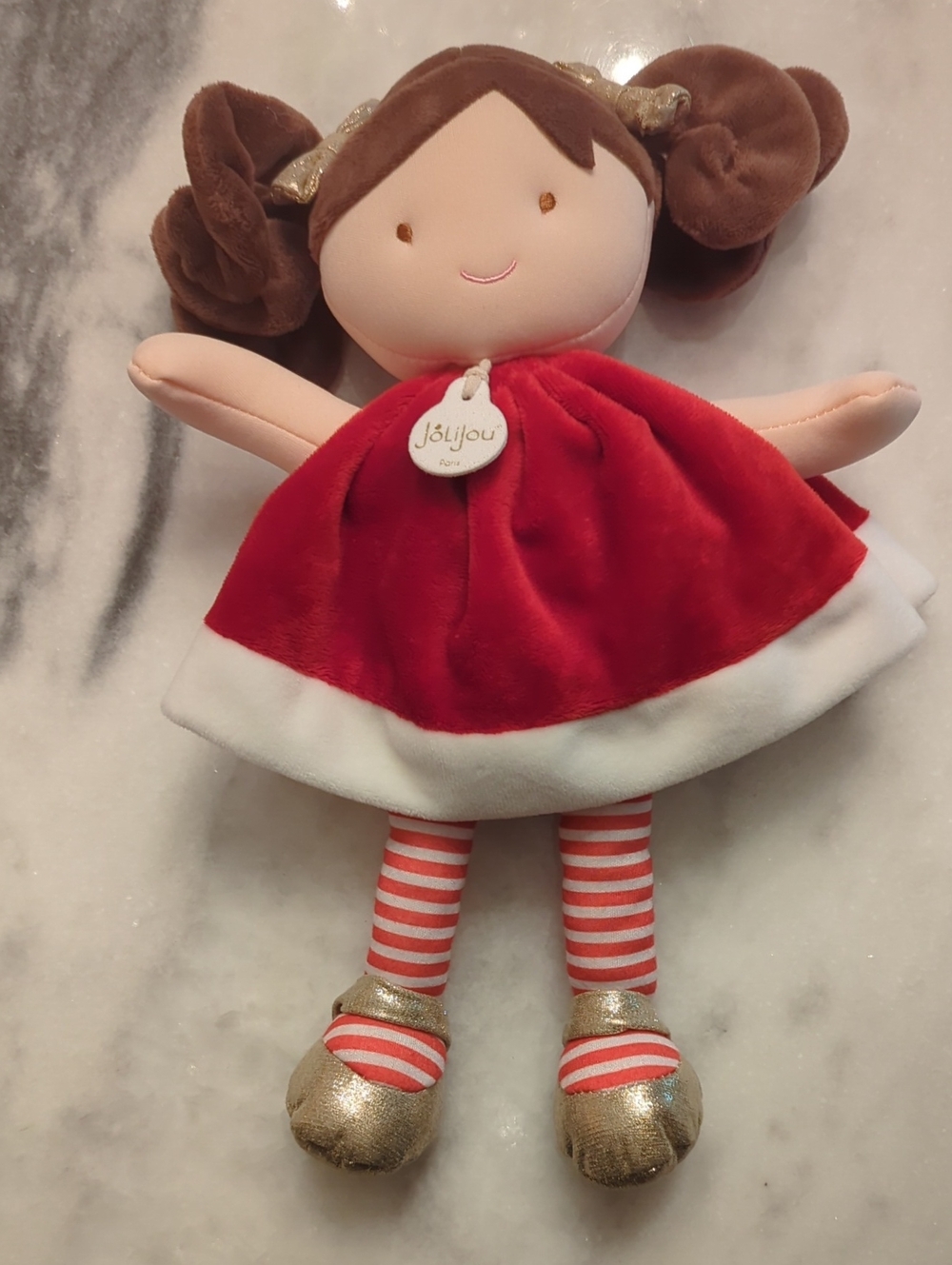 Jolijou Paris French Design Plush Pretty Santa Doll Red Christmas Dress 12"